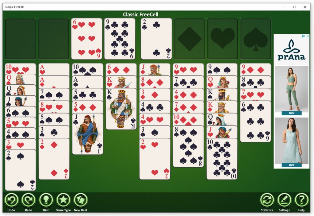 Simple FreeCell game for Window 10 PCs